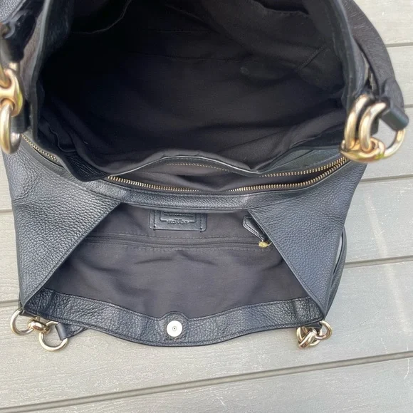 COACH Purse F80268 Hallie Shoulder Bag Tote Black Pebble Leather Gold Hardware - Picture 13 of 16